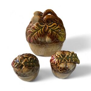 Vintage Acorn Napkin Holder &‎ Salt and Pepper Shakers Ceramic Fall Decor